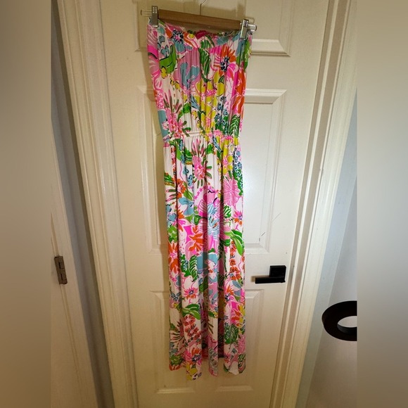 Lilly Pulitzer Target Maxi Dress Nosey Posey Strapless White Pink Size Mesium‎ - Picture 8 of 9